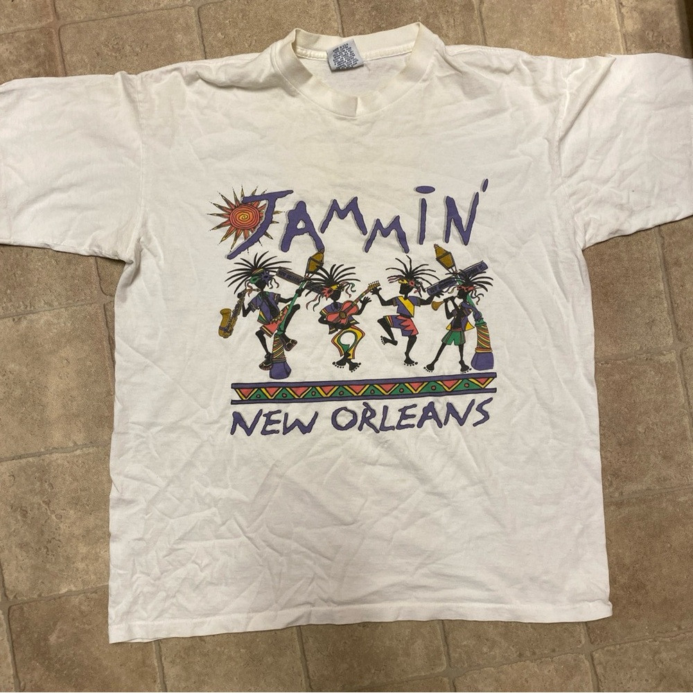 Jammin New Orleans VTG T-Shirt L Measurement USA Single Stitch White